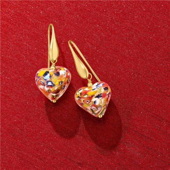 Ross-Simons Italian Murano Glass Heart Drop Earrings in 18kt Gold Over Sterling - Picture 5 of 7